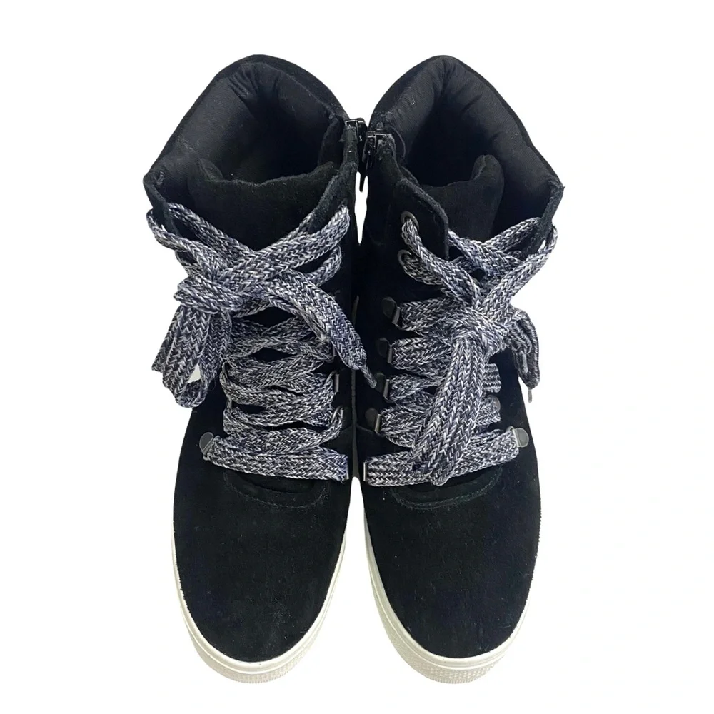 Steve Madden Catch Black Genuine Suede Leather Hidden Wedge Sneaker Bootie 6.5 M - Picture 5 of 11